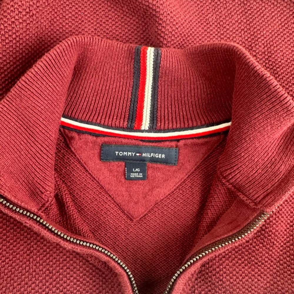 Tommy Hilfiger Men’s Sz Large Burgundy 1/4 Zip Sweater 100% Cotton - Picture 4 of 5